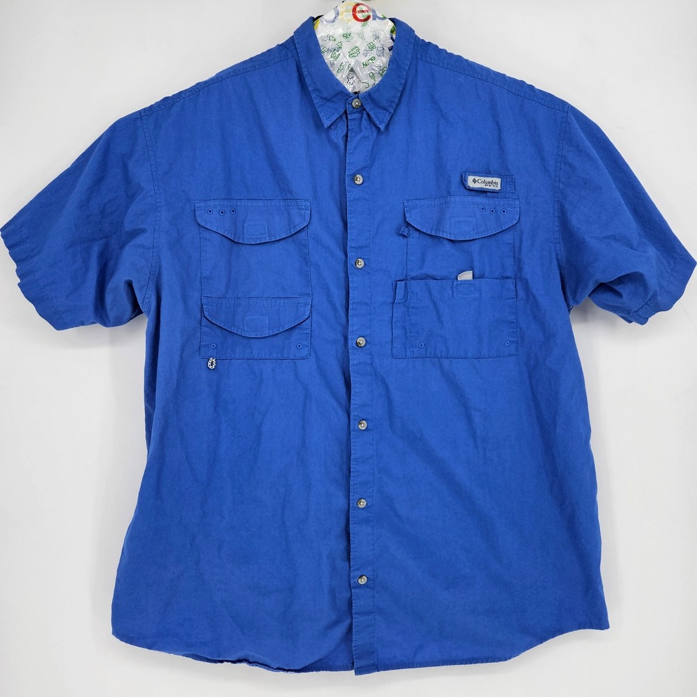 Columbia Shirt Mens XXL Button Down Blue Vented Short‎ Sleeve  Outdoors PFG